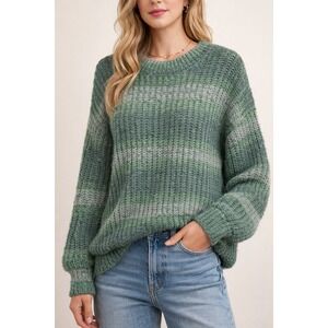 SO Women's Green Blue Striped Knit Sweater Cozy Balloon Sleeve‎ Size XXL Winter